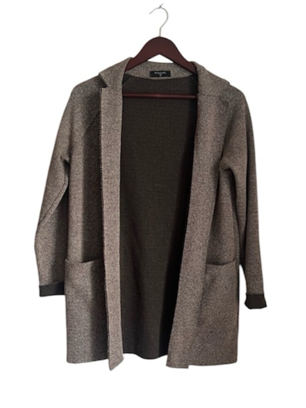 PAULMARK Brown Open Front Coatigan Sweater Jacket Herringbone 100% Cotton Sz Sm
